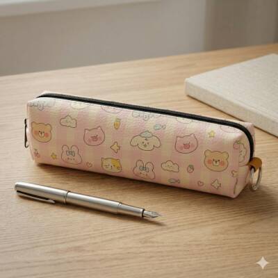 PEMBE DOKULU HAYVANLAR-DERİ KALEM KUTU - TEKLİ - 1