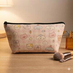 PEMBE DOKULU HAYVANLAR-MAKYAJ ÇANTASI - TEKLİ - 