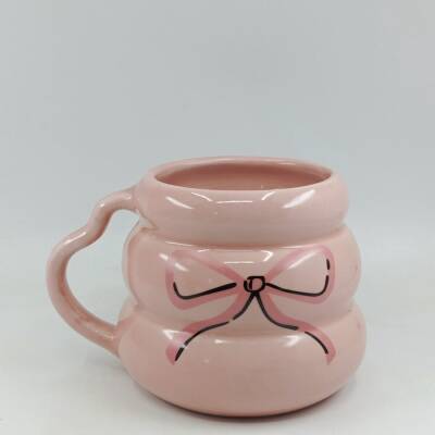 PEMBE EL ÇİZİM KURDELE-KOVAN KUPA - PEMBE SAP PEMBE GÖVDE - 1