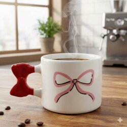 PEMBE EL ÇİZİM KURDELE-KURDELE KUPA - KIRMIZI SAP - 