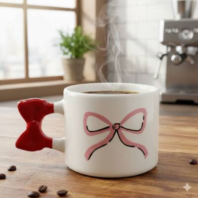 PEMBE EL ÇİZİM KURDELE-KURDELE KUPA - KIRMIZI SAP - 1