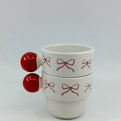 PEMBE EL ÇİZİMİ KURDELE-İKİLİ PUNTO ESPRESSO - KIRMIZI SAP - 1