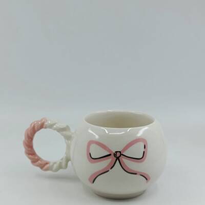 PEMBE EL ÇİZİMİ KURDELE-ÖRGÜLÜ BALONCUK KUPA - PEMBE SAP - 1