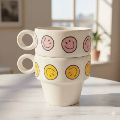 PEMBE GÜLEN YÜZLER & TURUNCU GÜLEN YÜZLER -İKİLİ ESPRESSO BARDAĞI - TRANSPARAN - 1