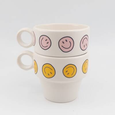 PEMBE GÜLEN YÜZLER & TURUNCU GÜLEN YÜZLER -İKİLİ ESPRESSO BARDAĞI - TRANSPARAN - 1
