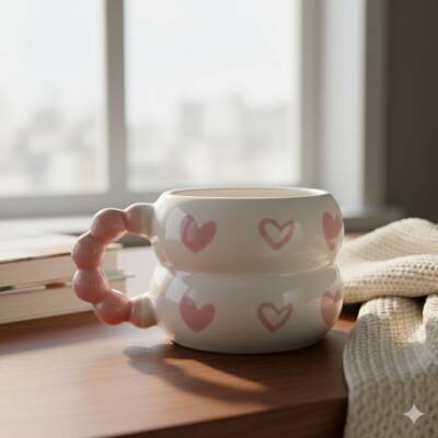 PEMBE KALP BEYAZ KALP-HARMONİ KUPA - PEMBEE SAP - 1