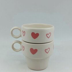 PEMBE KALP BEYAZ KALP-İKİLİ ESPRESSO BARDAĞI - TRANSPARAN - 