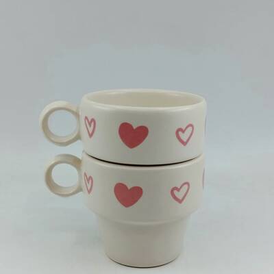 PEMBE KALP BEYAZ KALP-İKİLİ ESPRESSO BARDAĞI - TRANSPARAN - 1