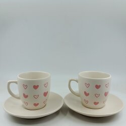 PEMBE KALP BEYAZ KALP-İKİLİ TÜRK KAHVESİ FİNCANI - TRANSPARAN - 