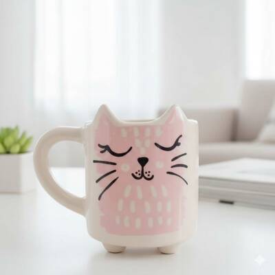 PEMBE KEDİ-KEDİ KUPA - TRANSPARAN SAP - 1