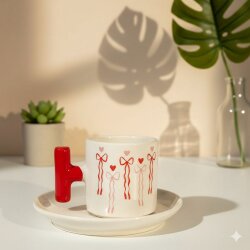 PEMBE KIRMIZI KURDELELER-T TÜRK KAHVESİ FİNCANI - KIRMIZI SAP - 