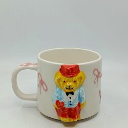 PEMBE KURDELE MAVİ GÖMLEK AYICIK - 3D-AYICIK KUPA - 3D - 