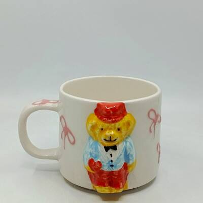 PEMBE KURDELE MAVİ GÖMLEK AYICIK - 3D-AYICIK KUPA - 3D - 1