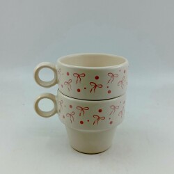 PEMBE KURDELELER SARMAL-İKİLİ ESPRESSO BARDAĞI - TRANSPARAN - 