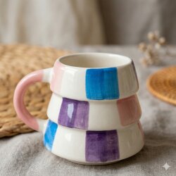 PEMBE MOR MAVİ BLOKLAR-ÇAM KUPA - 3D - 