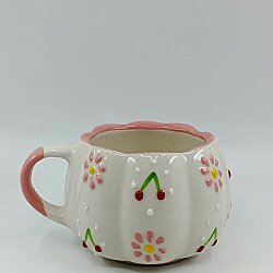 PEMBE PAPATYALAR VE KİRAZLAR - 3D-ÇİÇEK KUPA - 3D - 