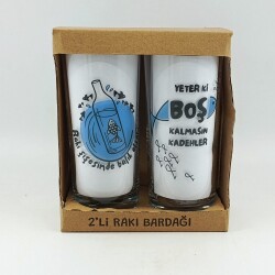 RAKI ŞİŞESİNDE BALIK OLSAM & YETER Kİ BOŞ KALM-İKİLİ RAKI BARDAĞI - ŞEFFAF - 