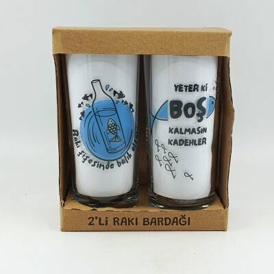 RAKI ŞİŞESİNDE BALIK OLSAM & YETER Kİ BOŞ KALM-İKİLİ RAKI BARDAĞI - ŞEFFAF - 1