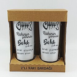 RAKININ YANINDA BALIK YOKSA-İKİLİ RAKI BARDAĞI - ŞEFFAF - 
