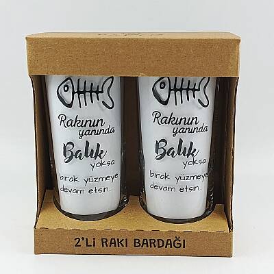RAKININ YANINDA BALIK YOKSA-İKİLİ RAKI BARDAĞI - ŞEFFAF - 1