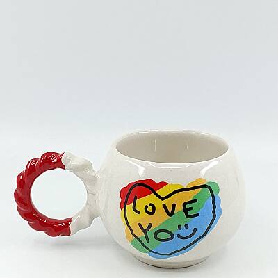RENKLİ KALP LOVE YOU-BALONCUK KUPA - KIRMIZI SAP - 1