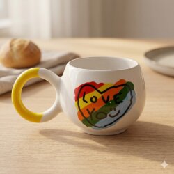 RENKLİ KALP LOVE YOU-BALONCUK KUPA - SARI SAP - 