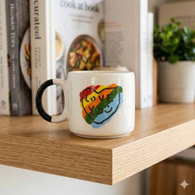 RENKLİ KALP LOVE YOU-D KUPA - SİYAH SAP - 1