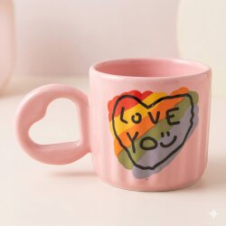 RENKLİ KALP LOVE YOU-EROS KUPA - PEMBE SAP PEMBE GÖVDE - 