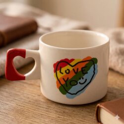 RENKLİ KALP LOVE YOU-KALP KUPA - KIRMIZI SAP - 