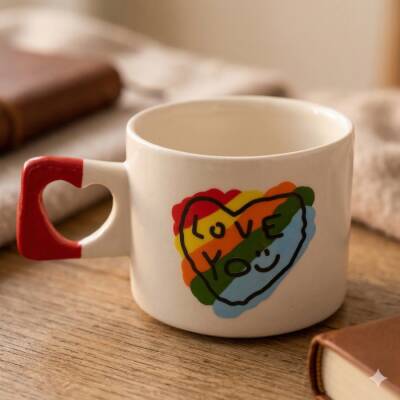 RENKLİ KALP LOVE YOU-KALP KUPA - KIRMIZI SAP - 1