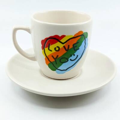 RENKLİ KALP LOVE YOU-KLASİK TÜRK KAHVESİ FİNCANI - TRANSPARAN GÖVDE - 1