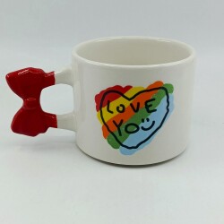 RENKLİ KALP LOVE YOU-KURDELE KUPA - KIRMIZI SAP - 