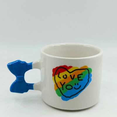 RENKLİ KALP LOVE YOU-KURDELE KUPA - MAVİ SAP - 1