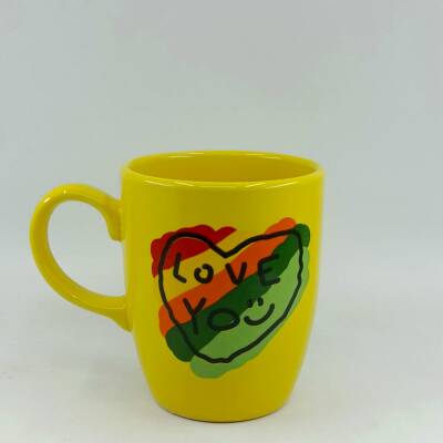 RENKLİ KALP LOVE YOU-OVAL KUPA - SARI SAP SARI GÖVDE SARI İÇ - 1