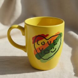 RENKLİ KALP LOVE YOU-OVAL KUPA - SARI SAP SARI GÖVDE SARI İÇ - 