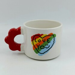 RENKLİ KALP LOVE YOU-PAPATYA KUPA - KIRMIZI SAP - 