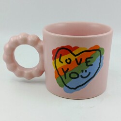 RENKLİ KALP LOVE YOU-PRENSES KUPA - PEMBE GÖVDE PEMBE SAP - 