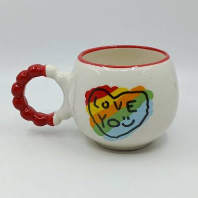 RENKLİ KALP LOVE YOU-PUF KUPA - KIRMIZI SAP KIRMIZI TURNET - 1