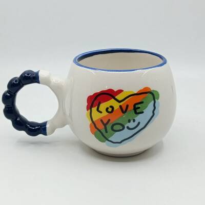 RENKLİ KALP LOVE YOU-PUF KUPA - KOBALT SAP KOBALT TURNET - 1