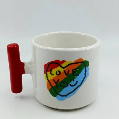 RENKLİ KALP LOVE YOU-T KUPA - KIRMIZI SAP - 1