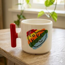RENKLİ KALP LOVE YOU-T KUPA - KIRMIZI SAP - 