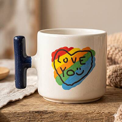 RENKLİ KALP LOVE YOU-T KUPA - KOBALT SAP - 1