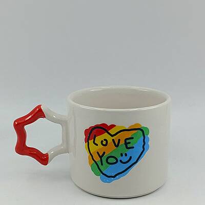 RENKLİ KALP LOVE YOU-YILDIZ KUPA - TURUNCU SAP - 1