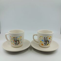 RENKLİ KEDİ-İKİLİ TÜRK KAHVESİ FİNCANI - TRANSPARAN - 