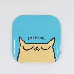 SAKİNLEŞ KEDİ-PARLAK BARDAK ALTLIĞI - TEKLİ - 