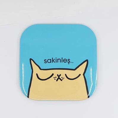 SAKİNLEŞ KEDİ-PARLAK BARDAK ALTLIĞI - TEKLİ - 1