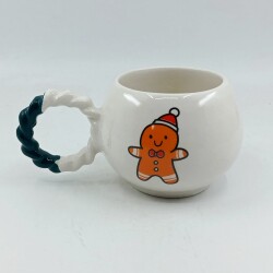 ŞAPKALI KURABİYE ADAM MUTLU YILLAR-BALONCUK KUPA - YEŞİL SAP - 