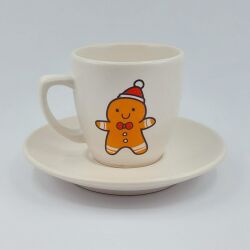 ŞAPKALI KURABİYE ADAM MUTLU YILLAR-KLASİK TÜRK KAHVESİ FİNCANI - TRANSPARAN GÖVDE - 