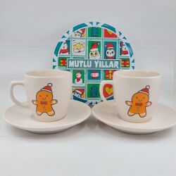 ŞAPKALI KURABİYE ADAM MUTLU YILLAR-SİLİNDİR METAL KUTU - İKİLİ TÜRK KAHVESİ FİNCANI TRANSPARAN SAP - 