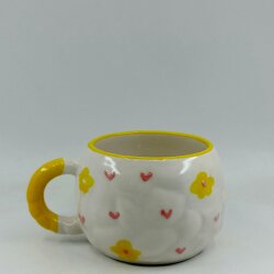 SARI ÇİÇEKLER VE PEMBE KALPLER -3D-TONTİK KUPA - 3D - 